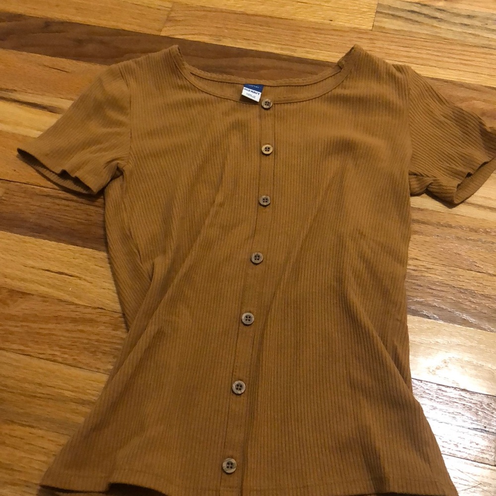 Brown/Amber Short Sleeve with fake buttons T-Shirt Girls